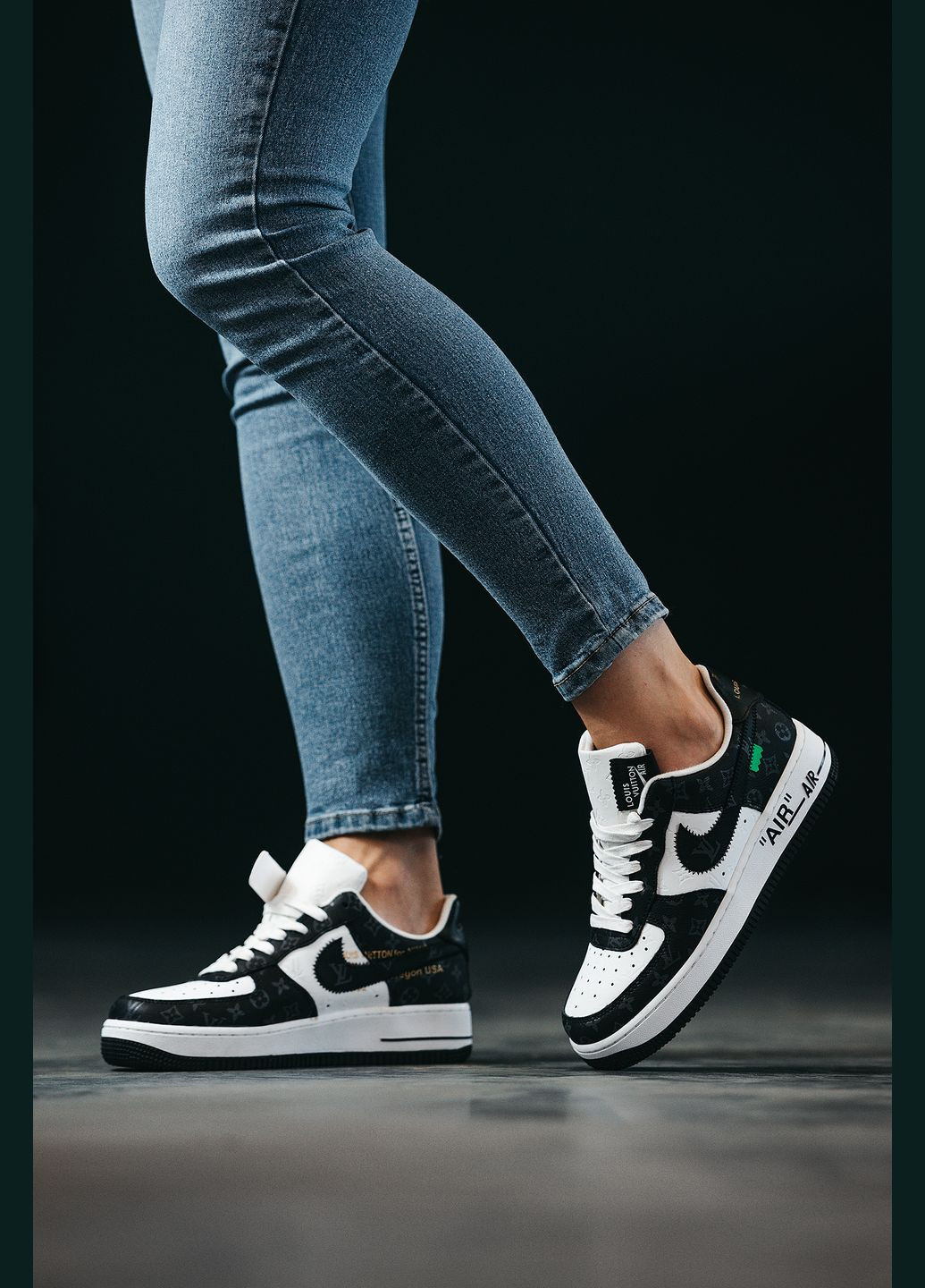 Кроссовки женские и мужские Nike Air Force 1 x Louis Vuitton black white | Найк Аир Форс 1 черно-белые No Brand чёрно-белые демисезоны (315683556)