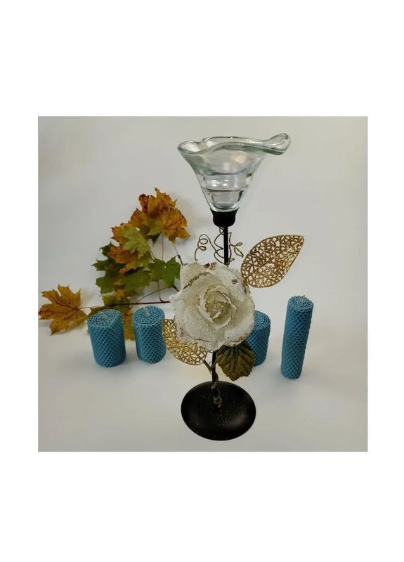 Свічник на одну свічку у вінтажному стилі з бежевою трояндою+подарунок No Brand (360407718)