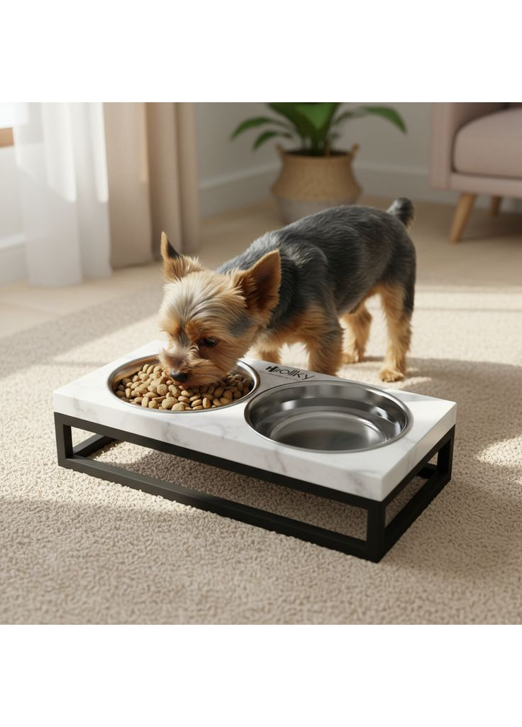 Миски на подставке для маленьких собак и кошек Base XS (2×0,25 л) BXS-28145-BLWH Hollky (365652701)