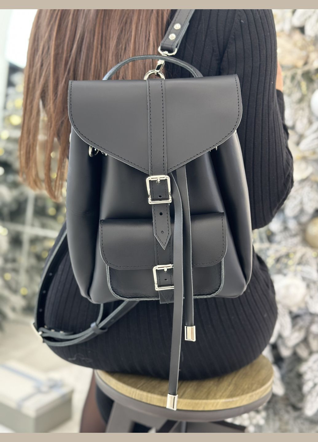 Женский кожаный рюкзак М Черный Dekey (351898989)