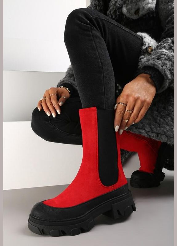 Осенние красные ботинки женские демисезонные деми высокие осенние челси Viki из искусственной замши