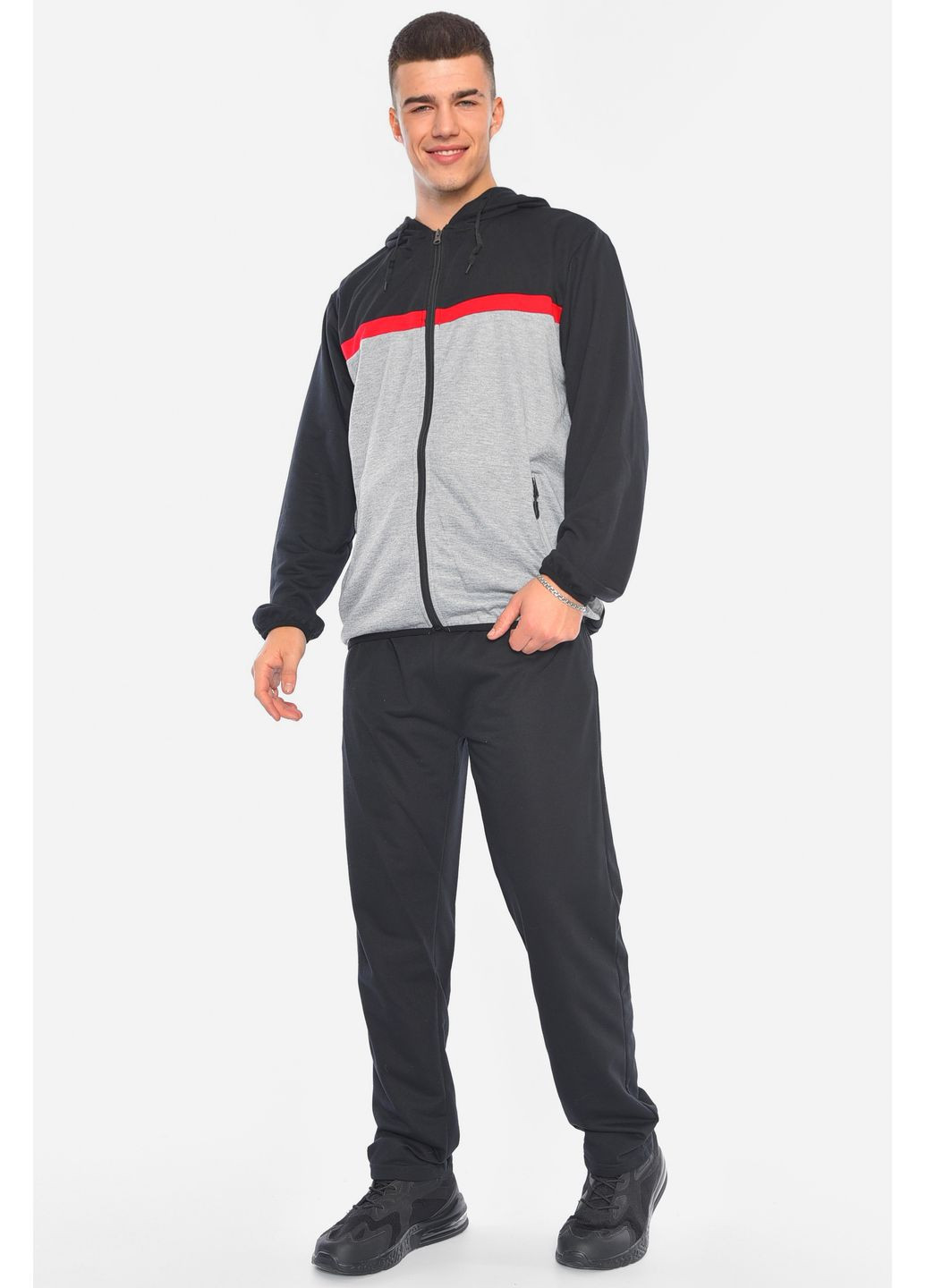 Чорний демісезонний спортивний костюм чоловічий чорно-сірого кольору брючний Let's Shop