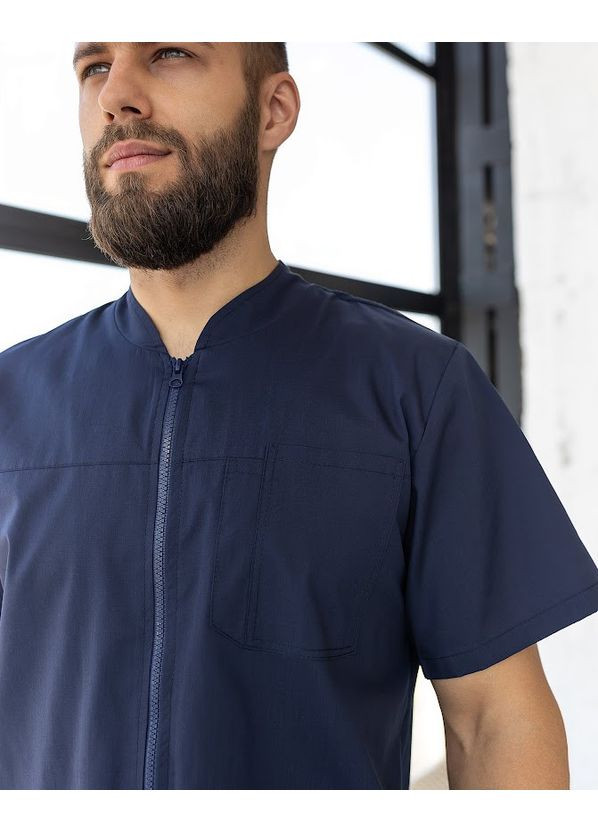 Синій демісезонний костюм медичний чоловічий титан стрейч-котон короткий рукав No Brand