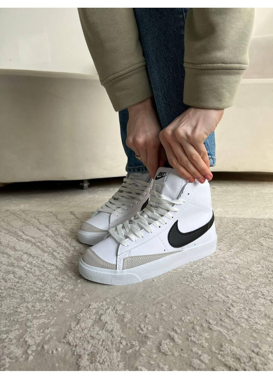 КРОССОВКИ ЖЕНСКИЕ NIKE BLAZER MID WHITE BLACK НАЙК БЛЕЙЗЕР No Brand чёрные демисезоны (368867631)