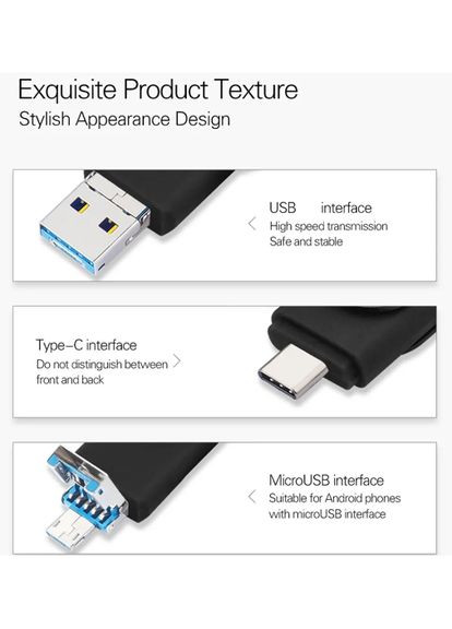 Флешка Bliksem USB 2.0 OTG 64 ГБ металева скоба (3в1) USB + Type-C + USB micro Black Jaster (297869033)