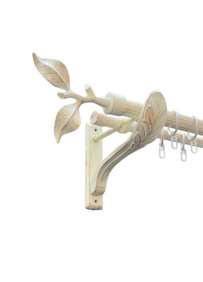 Карниз Листок Троянди металевий дворядний ретро рифлена труба Біле Золото 25\19 мм 200 см (00-00010648) ORVIT (300280868)