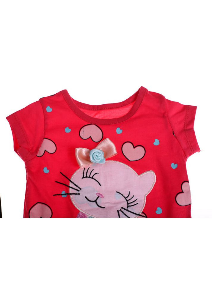 Червоний літній футболка з лосинами для дівчинки трикотажні з кисою червоні 86 см (30581) BABYKROHA
