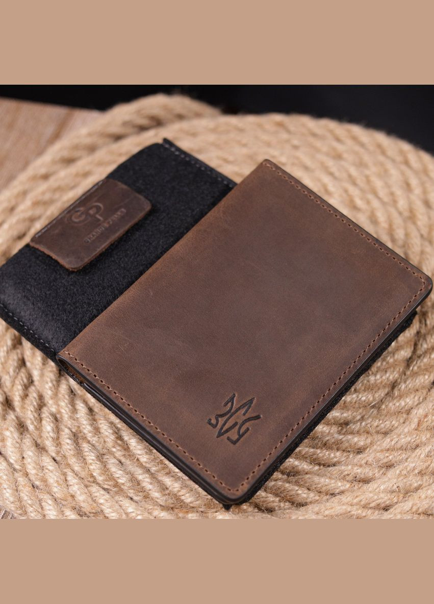 Надежная обложка из винтажной кожи на военный билет Тризуб ЗСУ коричневая 16752 Grande Pelle (362418279)