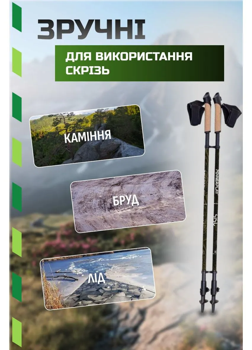 Оригінал! Палиці для скандинавської ходьби 9105 Sisu Black/Gold 80-135 см (пара) PowerPlay (391638629)