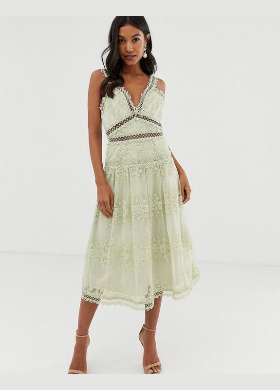 Салатова сукня міді з вишивкою Asos