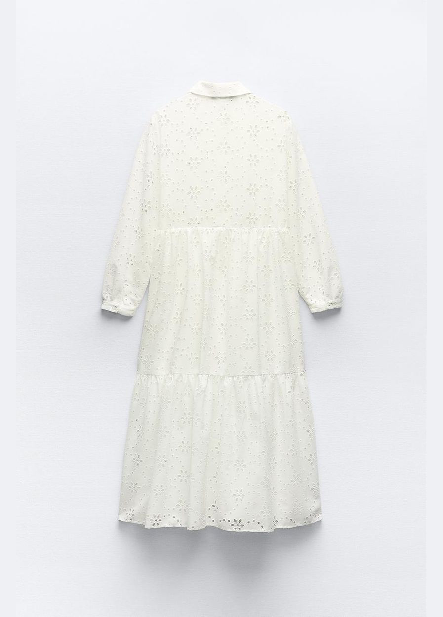 Білий кежуал сукня міді з вишивкою Zara однотонна
