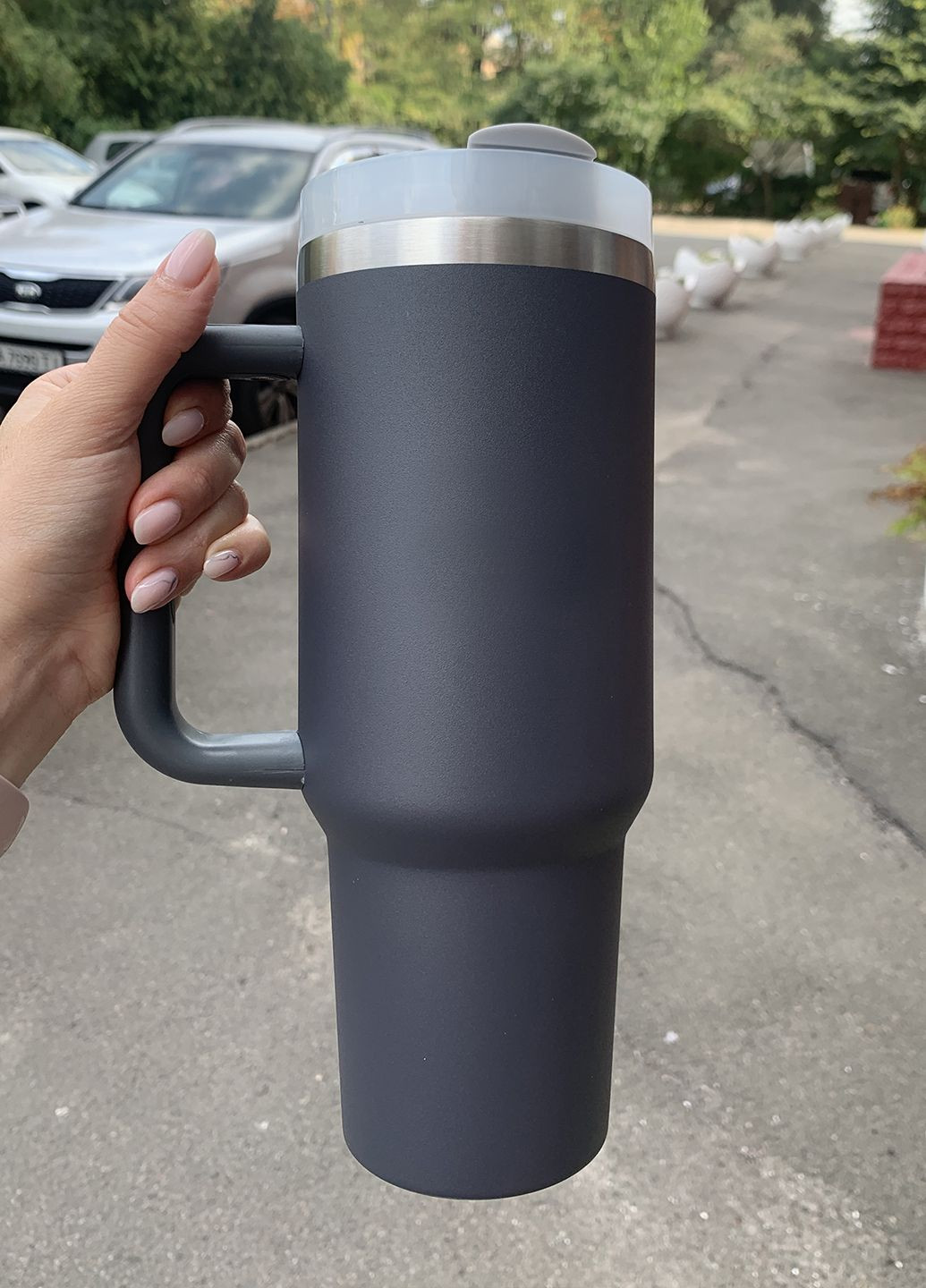 Термокружка с ручкой и трубочкой, 1100 мл, графит No Brand (316464885)