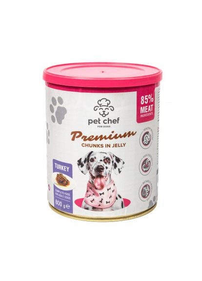Корм вологий для дорослих собак, шматочки в желе з індичкою 800 г (*) Pet Chef (322592316)