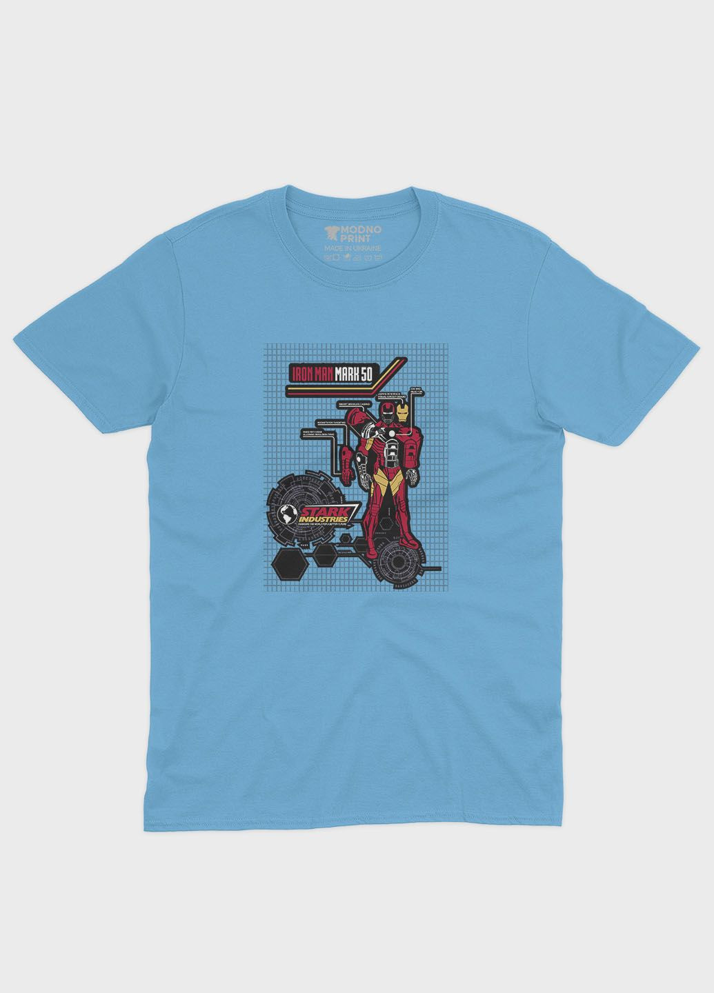 Голубая демисезонная футболка для девочки с принтом супергероя - железный человек (ts001-1-lbl-006-016-014-g) Modno