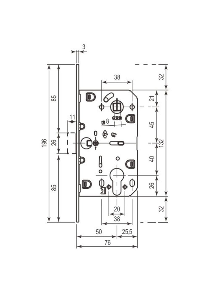 Art. B061035003 Механізм Mediana Polaris під циліндр латунь 85мм AGB (322520309)
