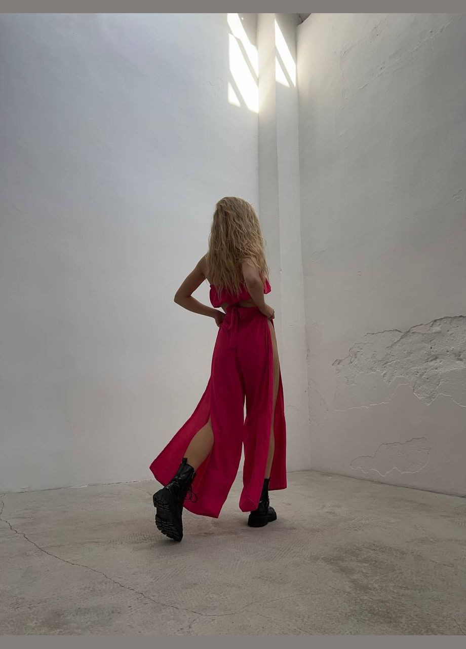 Жіночий костюм двійка спідниця-брюки та топ колір малиновий р.42/46 450149 New Trend (282927972)