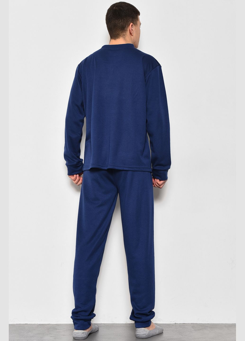 Пижама мужская на флисе полубатальная темно-синего цвета Let's Shop (278761304)