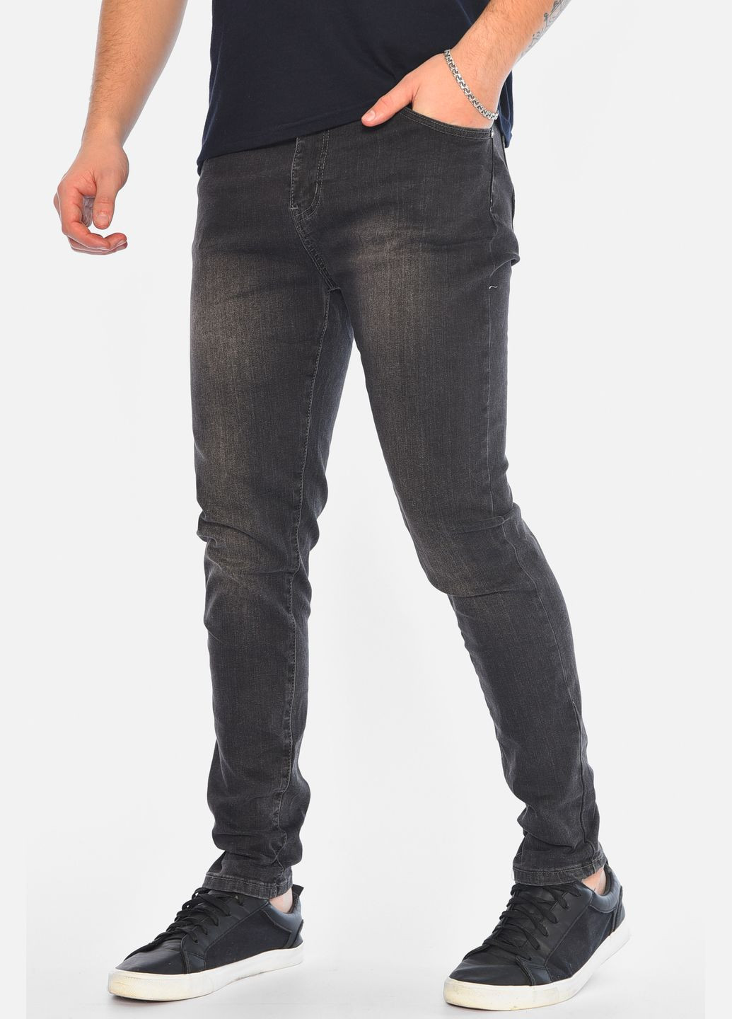 Темно-серые демисезонные прямые джинсы мужские темно-серого цвета Let's Shop