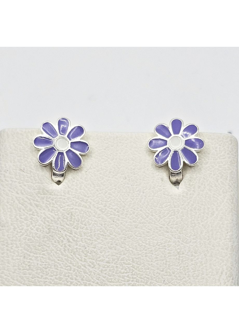 Серьги серебряные с ювелирной фиолетовой эмалью "Ромашки" 1,7 г No Brand (369736738)