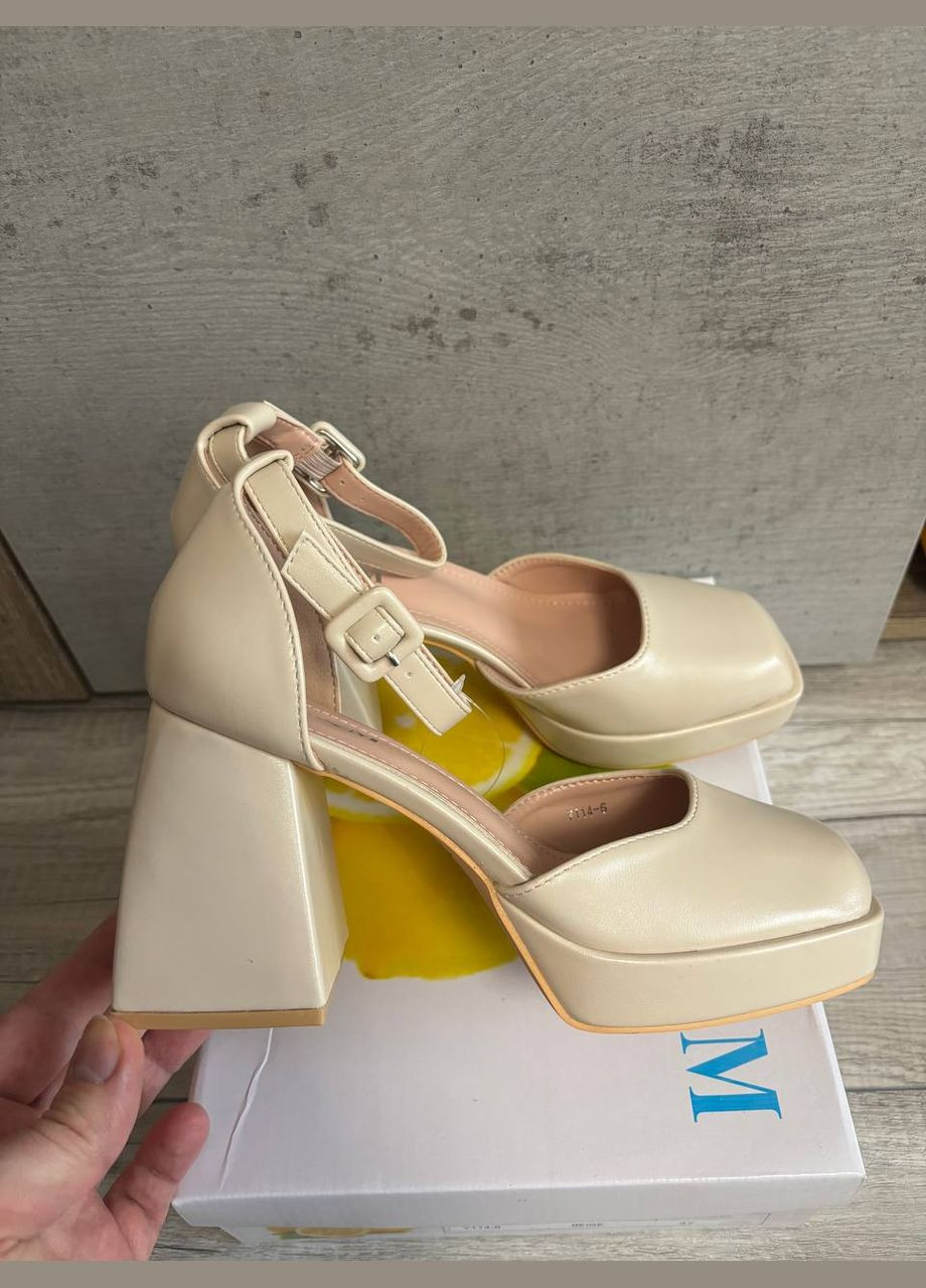 L&M Нарядные бежевые туфли с ремешком, бежевые женские туфли на каблуке, туфли беж бежевый з искусственная кожа, — демисезон (316575420)