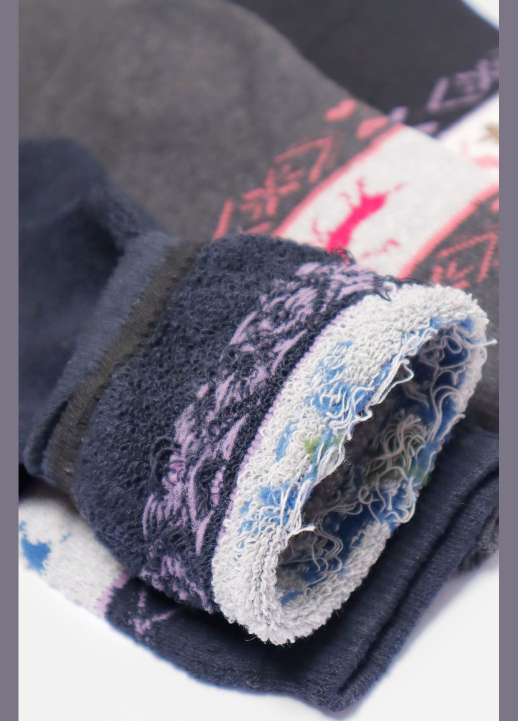 Комбіновані набір шкарпеток жіночих махрових 3 штуки Let's Shop малюнки (304971704)