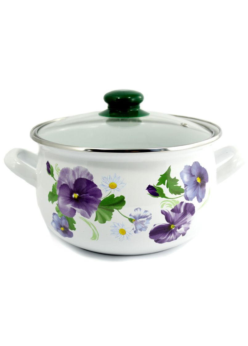 Кастрюля эмалированная Фиалка с крышкой 3,1 л 18 см белая (2999) Interos (323439573)