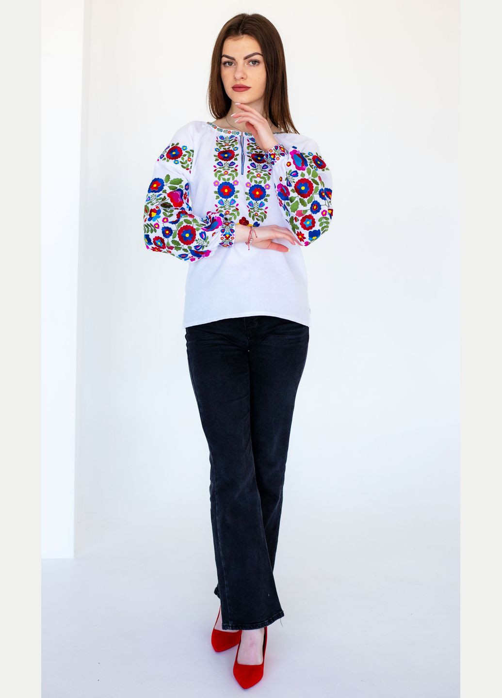 Белая женская вышиванка vishivano4ka узор цветочный хлопок, полиэстер (322565872)