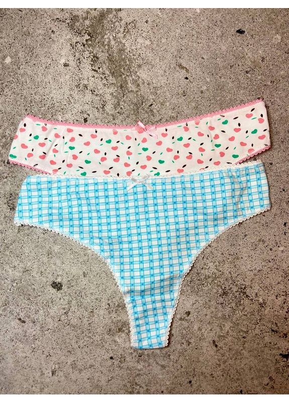 Труси жіночі бавовняні з фруктовим принтом і бантиком набір 2 шт UOKIN Стрінги (370368947)