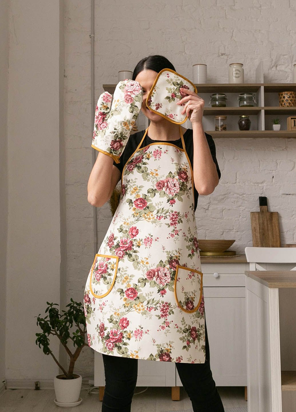 Кухонний набір водовідштовхувальний "Троянда бордо" 3 предмета Homedec - (321982168)