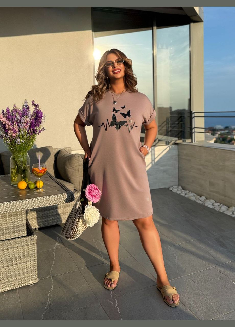 Бежева повсякденний сукня No Brand з малюнком