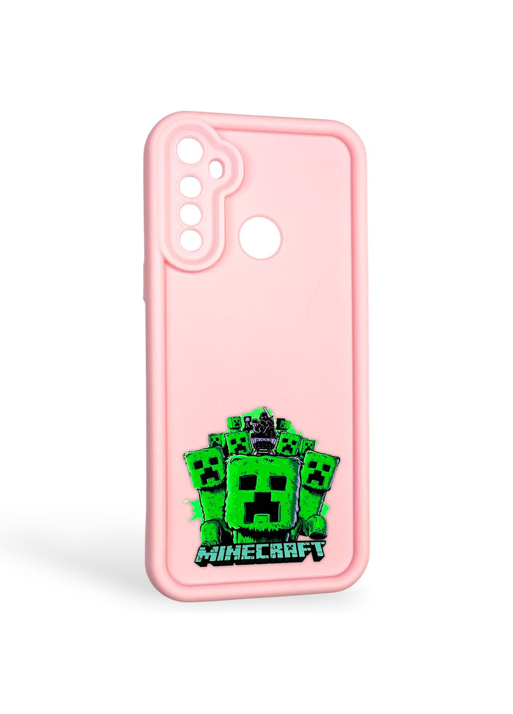 Чехол силиконовый Soft Touch с 3D принтом Майнкрафт для 5 розовый (Полная защита камеры) Realme (373424535)
