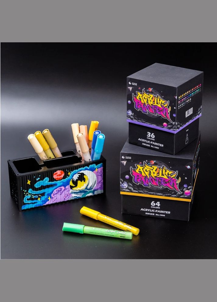 Маркеры акриловые для рисования, премиум качество, набор 12 цветов, универсальные для стекла, дерева, ткани и керамики. STA (344573531)