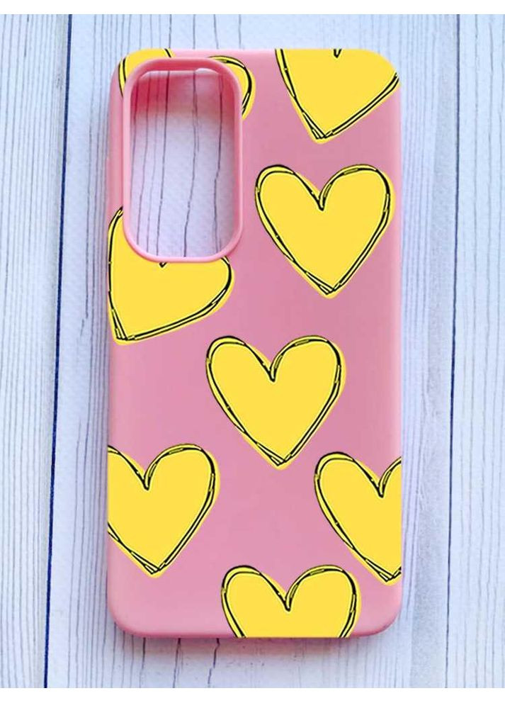 Матовий рожевий чохол на Samsung Galaxy S24 FE Сердечка жовті (принт 259) Creative (355389194)