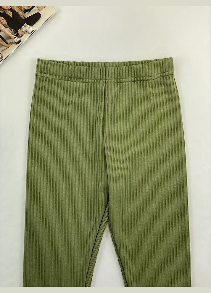 Зеленые демисезонные лосины в рубчик для девочки Semejka