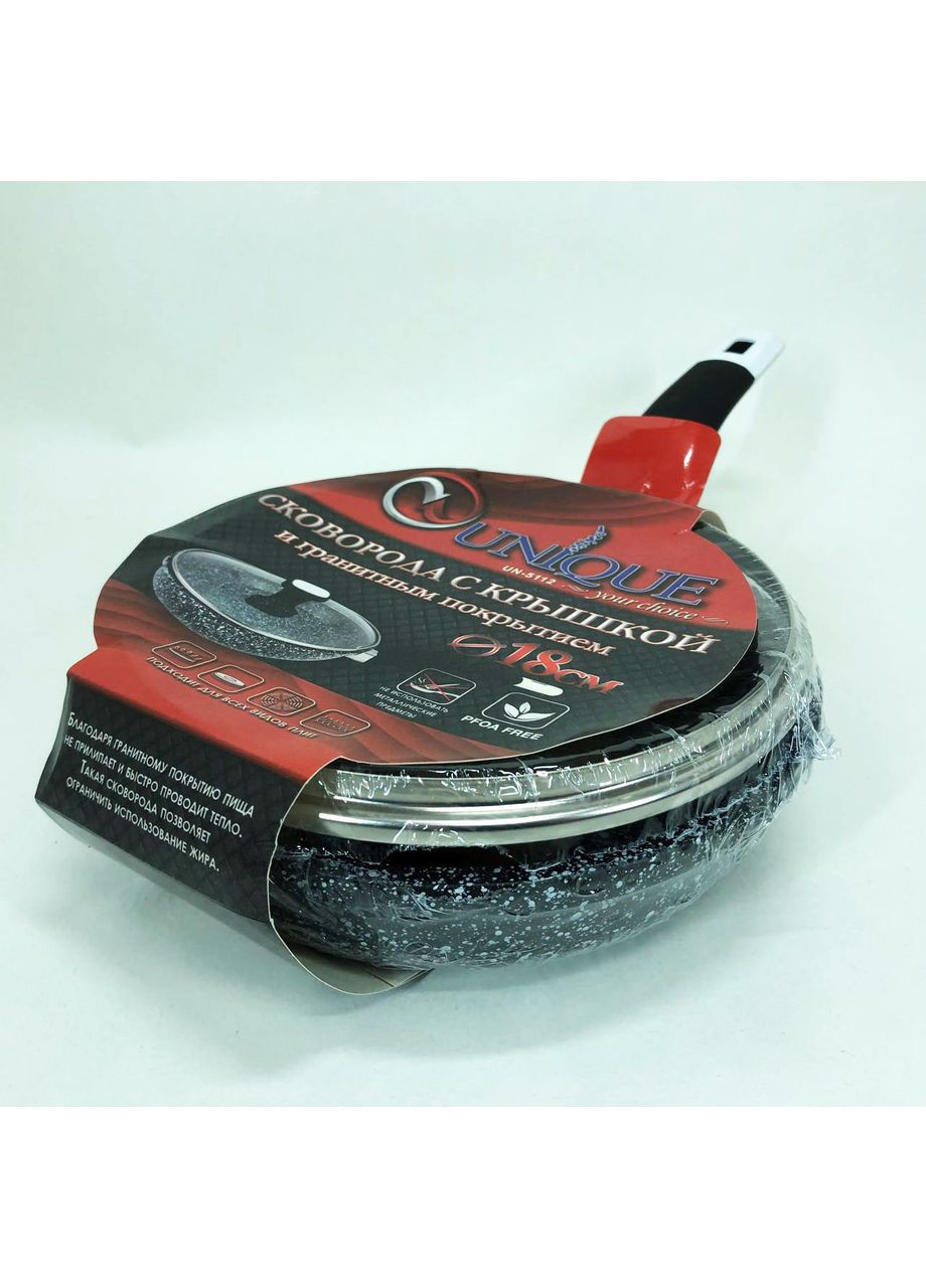 Сковорода UN-5112 18 см с крышкой и гранитным антипригарным покрытием Unique (365813079)