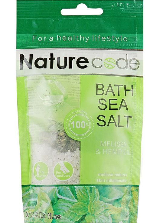 Морська сіль для ванни "Трава меліси та конопляна олія" Bath Sea Salt 100g (1007375-47134) Nature Code (380442413)