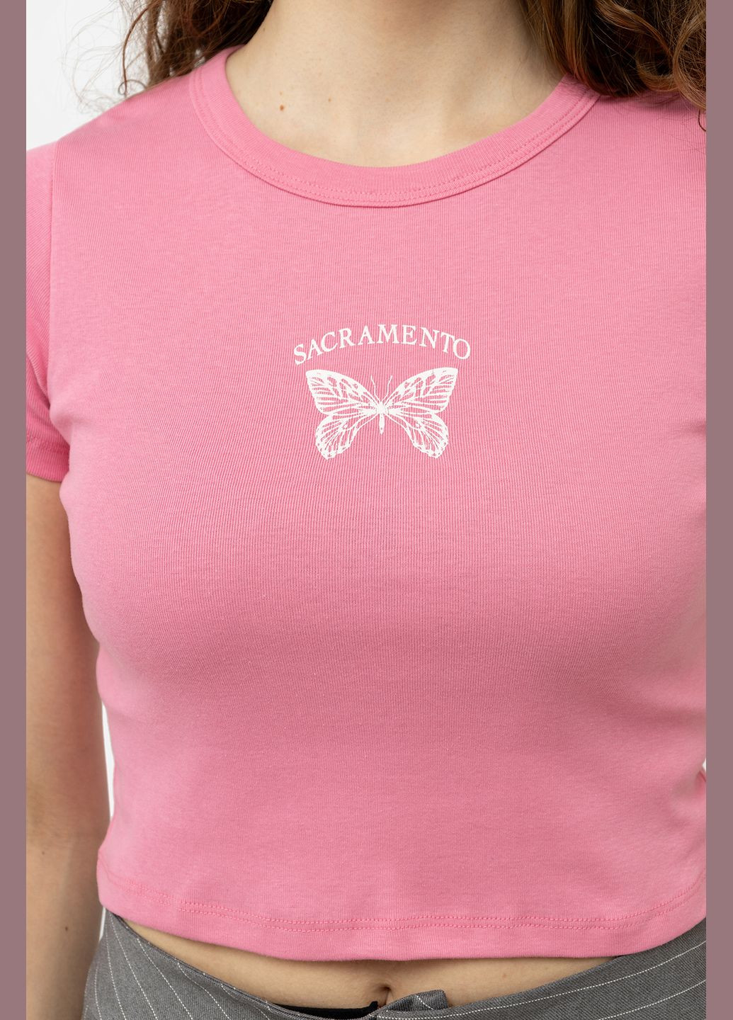 Розовая летняя женская футболка с коротким рукавом цвет розовый цб-00245334 Divon