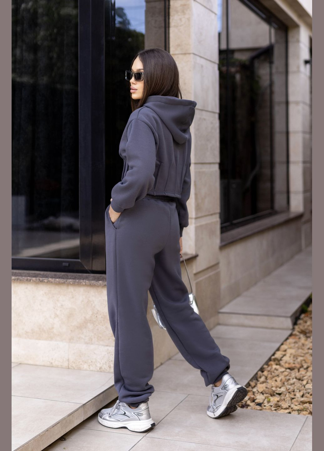 Спортивный костюм на флисе с коротким худи Fashion Girl Navi (303524064)