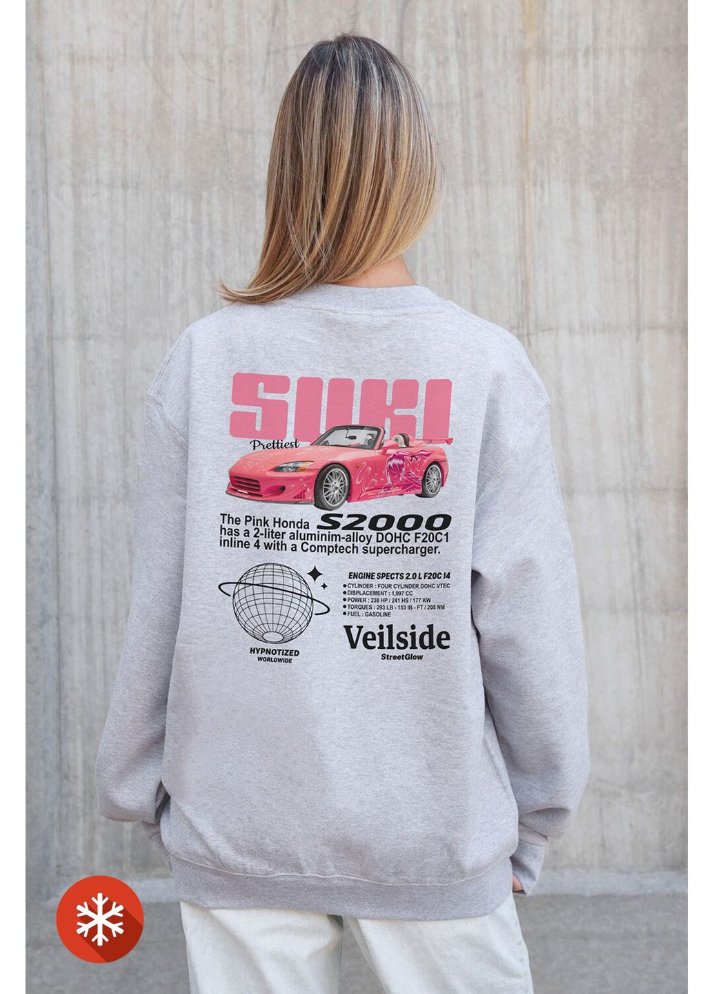 Чорний жіночий утеплений оверсайз світшот на флісі з принтом suki gray Without малюнок (372519915)