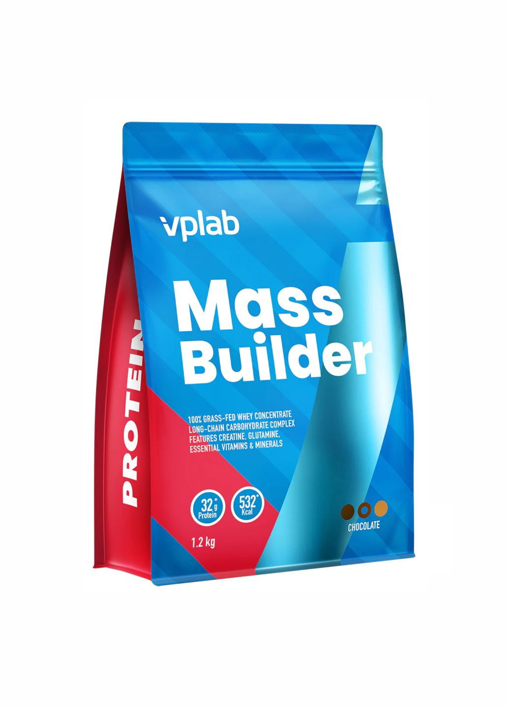Гейнер для чоловіків Mass Builder 1200g шоколадний 100% сироватковий протеїн з креатином та вітамінами VPLab Nutrition (370299618)