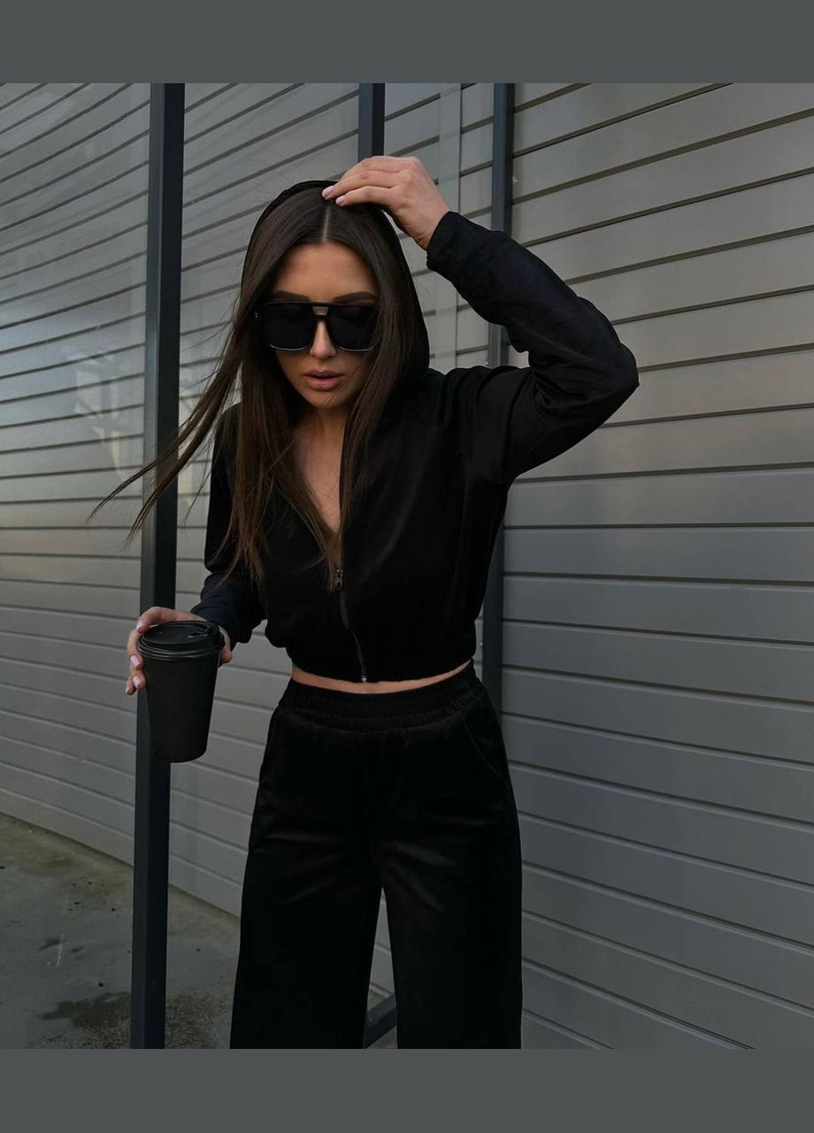 Костюм женский велюровый черный, приятный к телу, стильный и комфортный, идеально для повседневных образов No Brand 1053-1 (322815164)