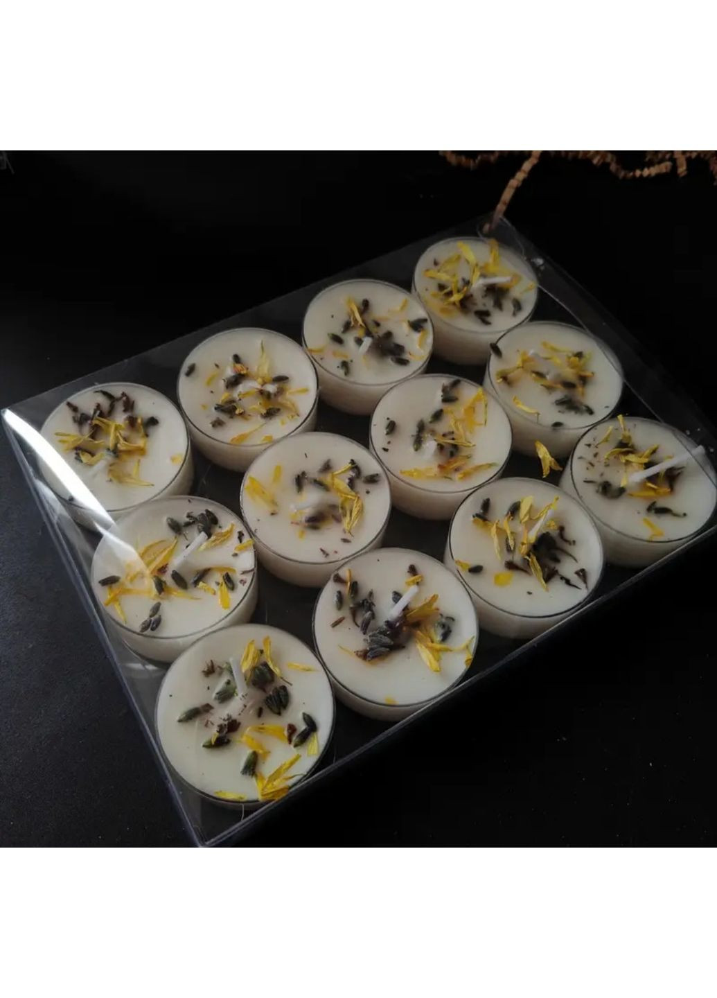 Набір ароматичних свічок-таблеток з пелюстками та травами (12 шт.) Лаванда No Brand (361137473)