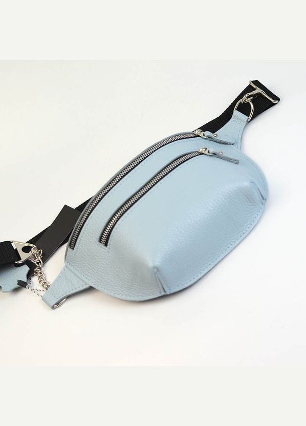 Блакитна жіноча шкіряна нагрудна поясна маленька сумка бананка через плече Serebro (322846281)