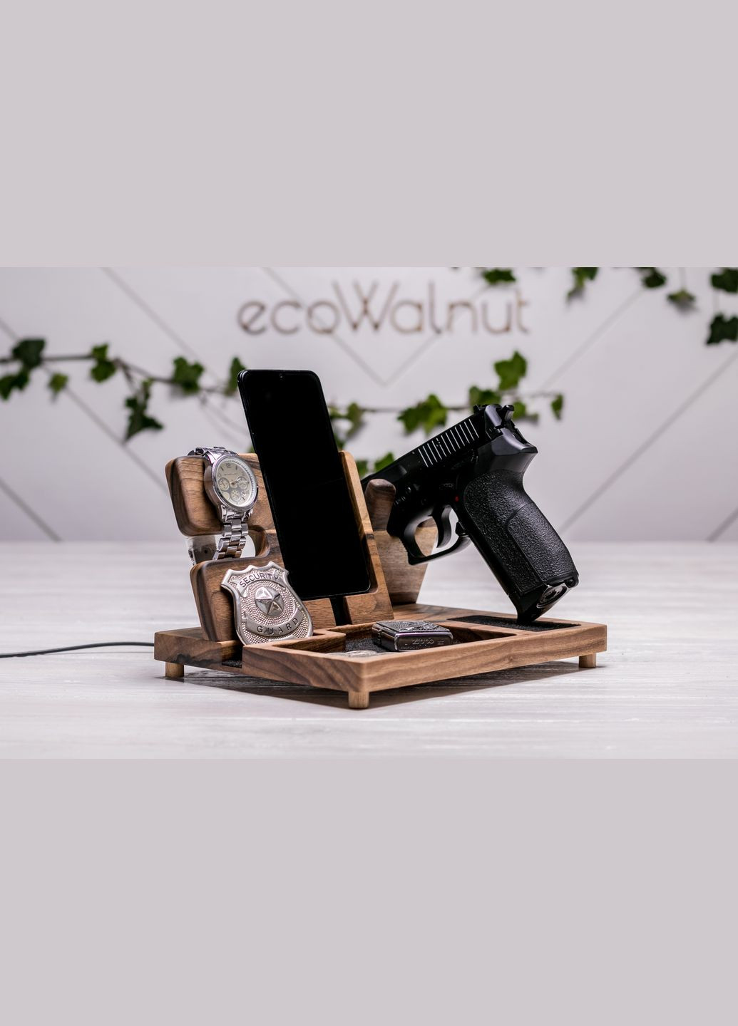 Органайзер для пистолета, телефона и часов «Police» Уникальный подарок коллеге на День работника полиции EcoWalnut (293850366)