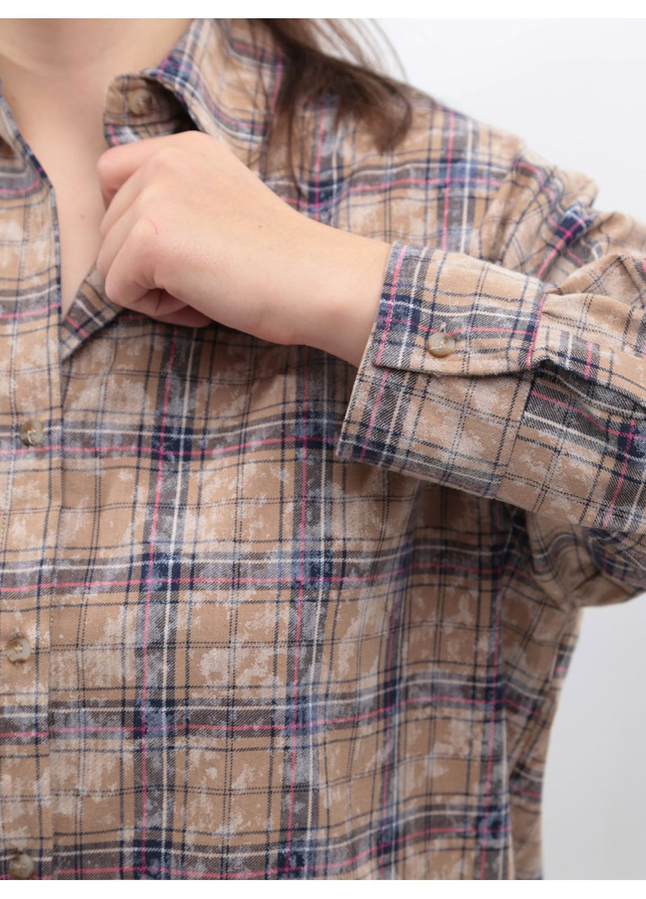 Сорочка жіноча бежева в клітку з варінням Cracpot Вільна (369668949)