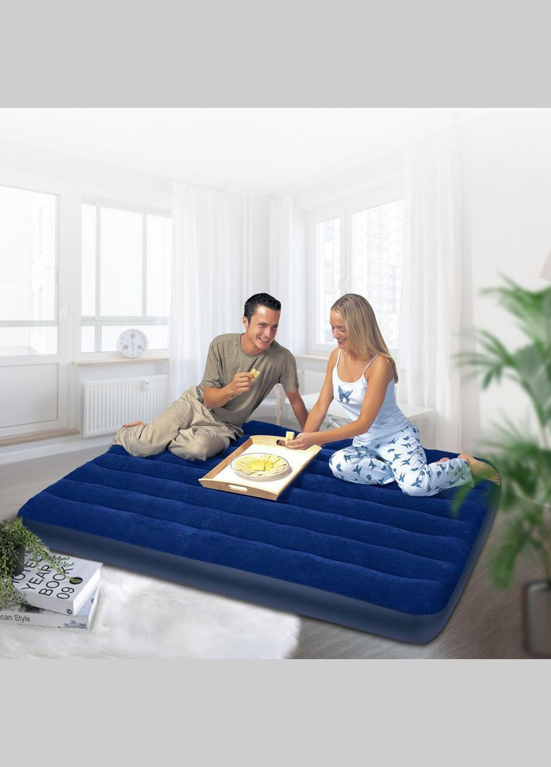 Надувний матрац Intex 64757 велюровий полуторний 99х191х25 см, Синій No Brand (334011253)