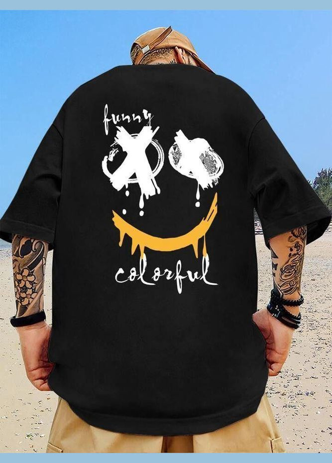 Черная мужская футболка с принтом повседневная s черный No Brand