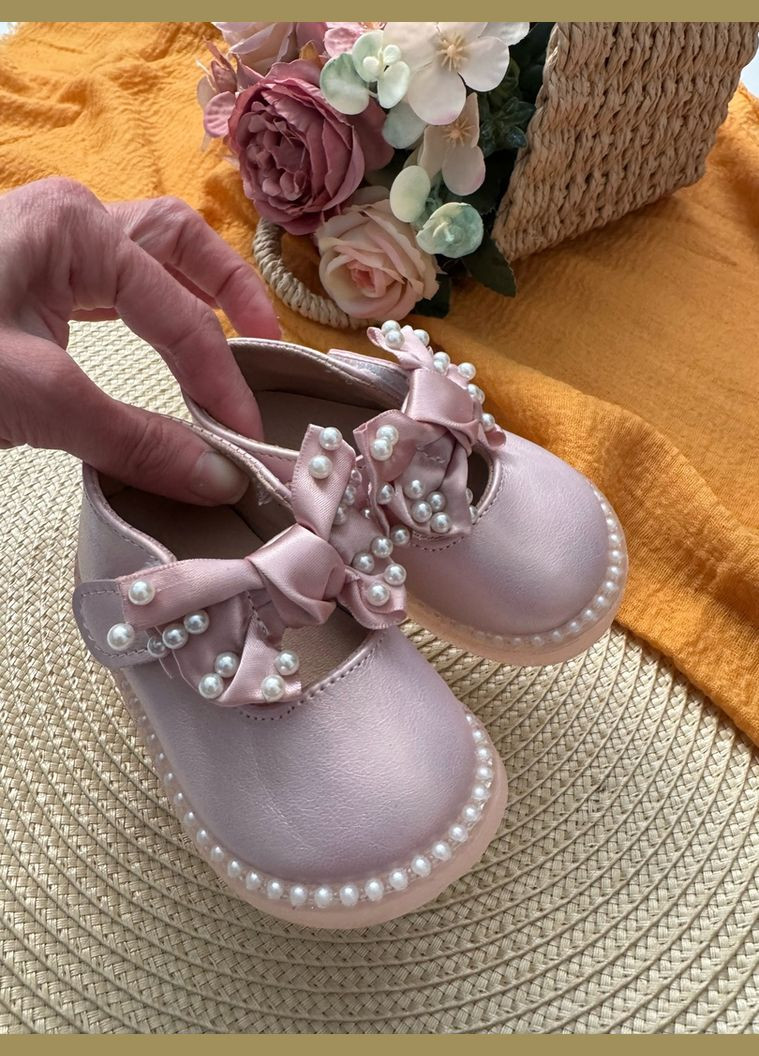 Цветные нежные туфельки с жемчужинами цвет розовый 10783 No Brand