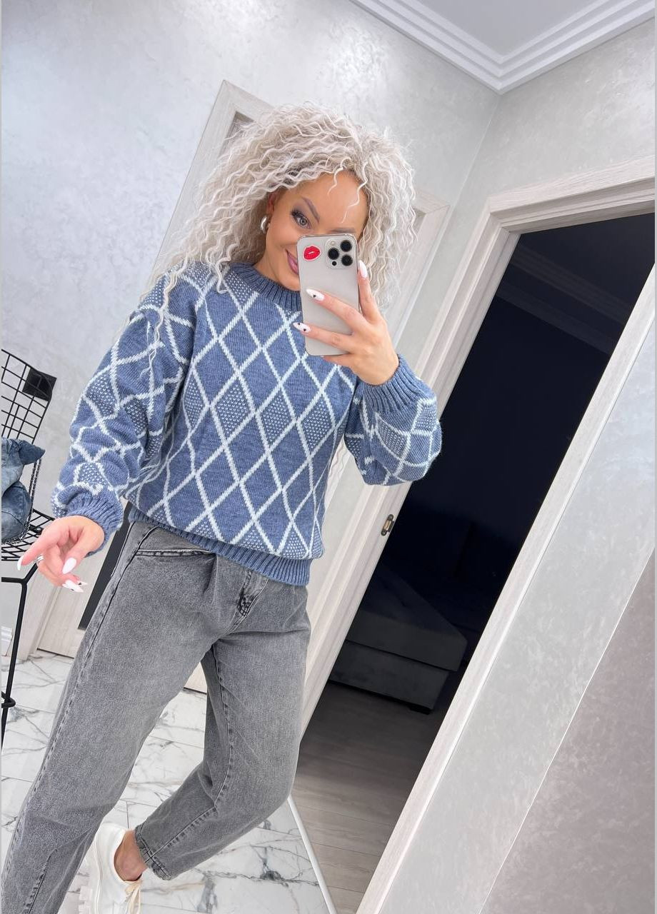 Синий женский шерстяной свитер ева с круглой горловиной синий You Best