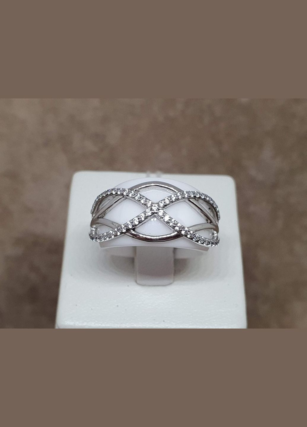 Срібне кільце з керамікою і фіанітами. С1163Б Aurora (315922365)